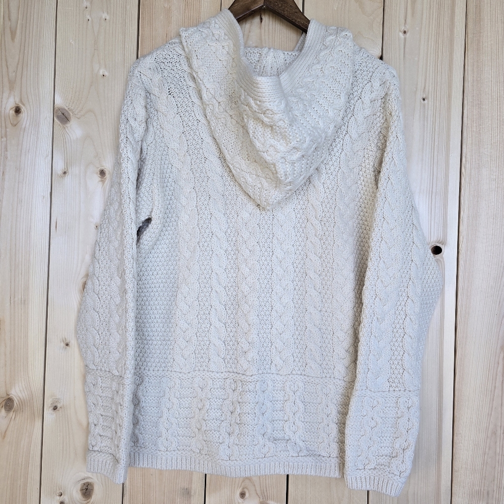 Aran Mor Ireland Cable Knit Cardigan Sweater Merino Wool Cream Womens Large - Picture 8 of 16